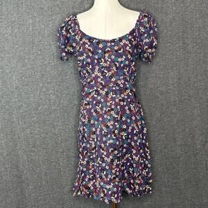 Band of The Free Coraline Purple Floral Crossover Mini Dress Womens Size Medium